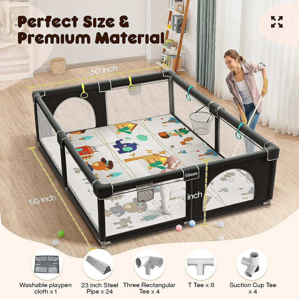 Rod & Sturdy Gate Safe Padding Babies, Washable Protecting Mat, 6in1 Upgraded Padded Playpen Play for with with Top Playpen Yard Toddlers, Zipper Large with 320D Baby for Playpen Cotton Baby