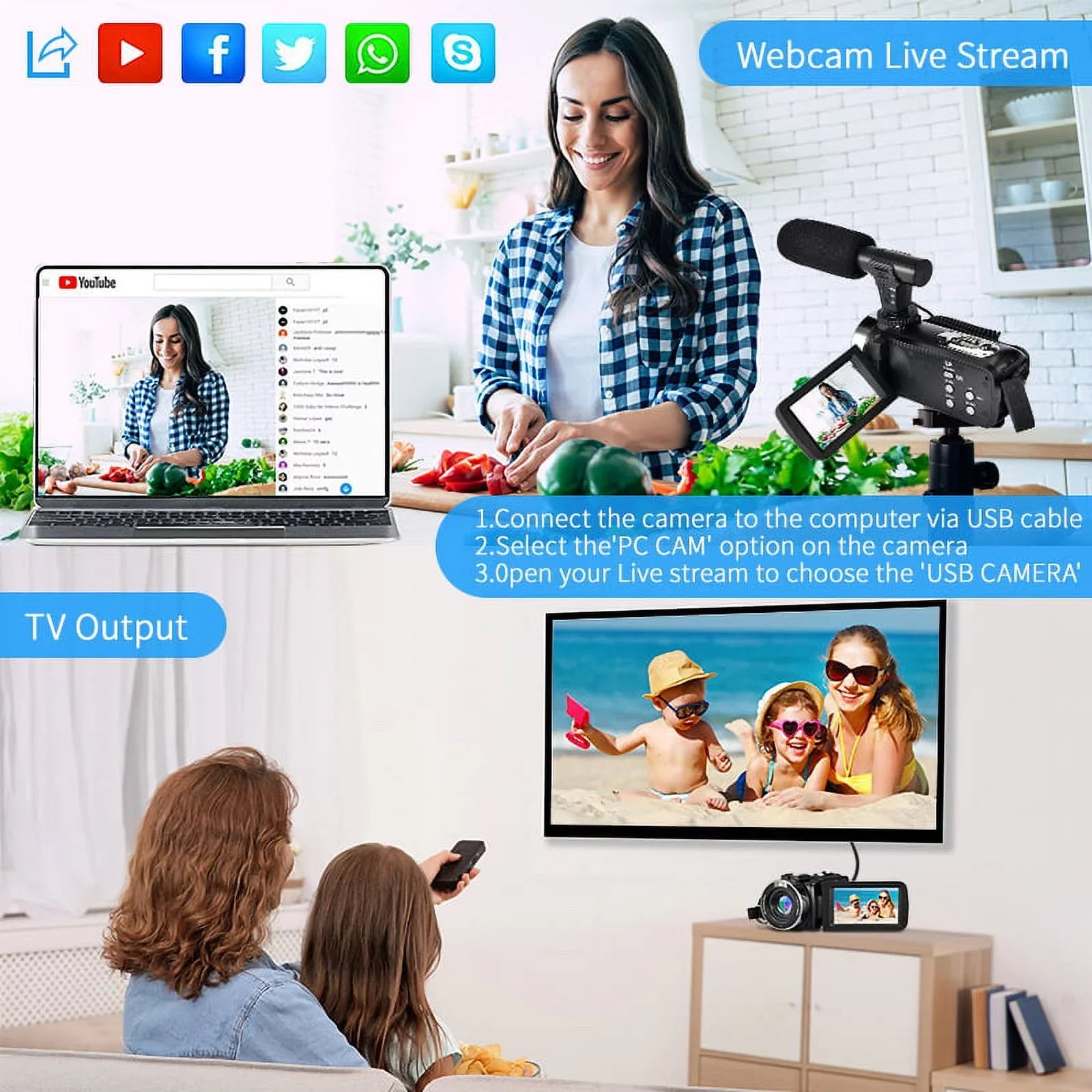 Camera Microphone Wifi 4K Video Digital Ultra 48MP Remote IPS Camera 3.0" with Control Camera Touch Youtube Vlogging Screen for Camcorder HD &