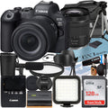 RF Bundle Mark Memory Card Lens Camera R6 Case EOS + Flash + Accessory ZeeTech 128GB Mirrorless + 24-105mm SanDisk with II Canon LED +