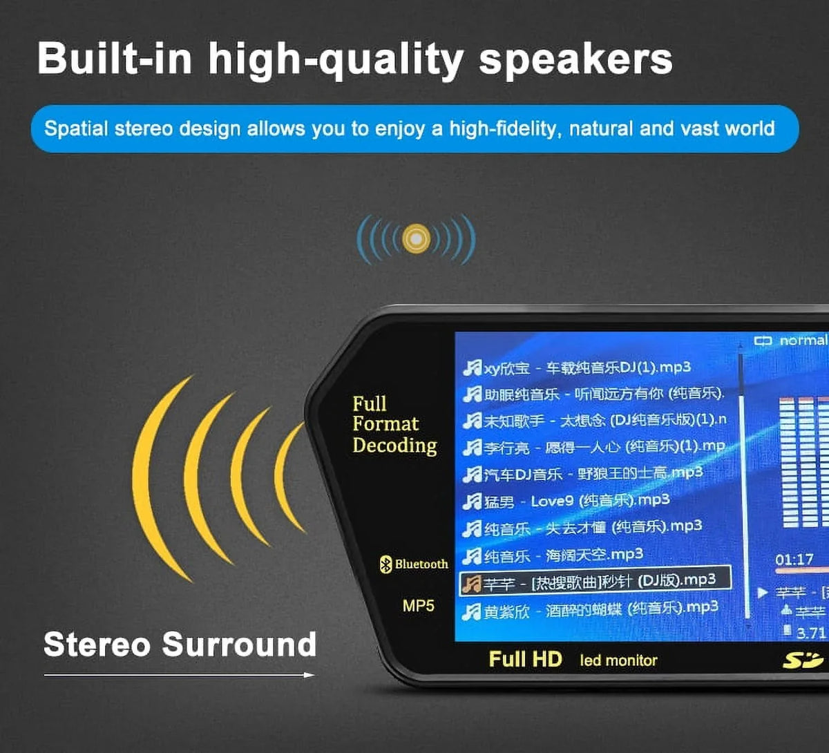 Parking Vision TFT Display View Inch 800*480 Rear USB/SD/FM Mirror System 12-24V MP5 Night Monitor Camera LCD 7 Car Transimitter