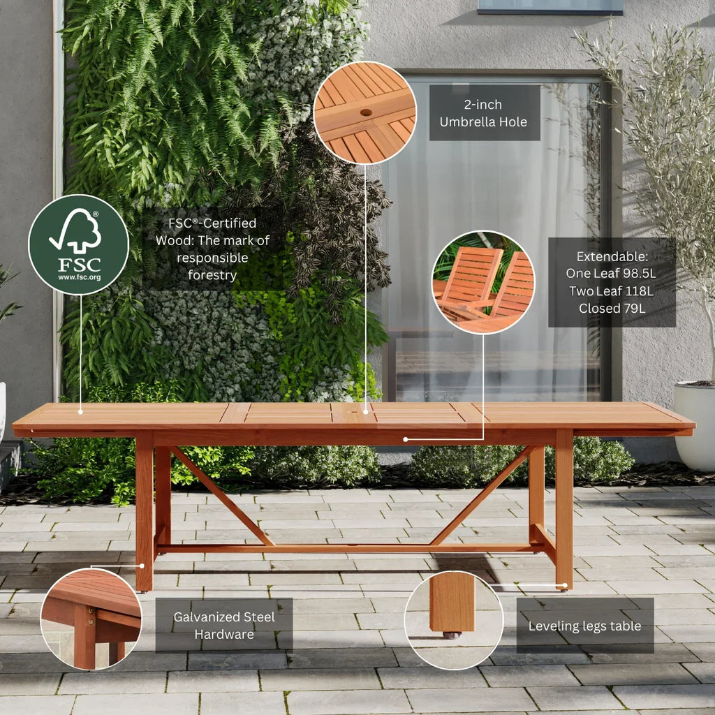 Dining 9-Piece Seating Rectangular Set, Capacity: Brooks Eucalyptus 8 Amazonia Extendable Patio
