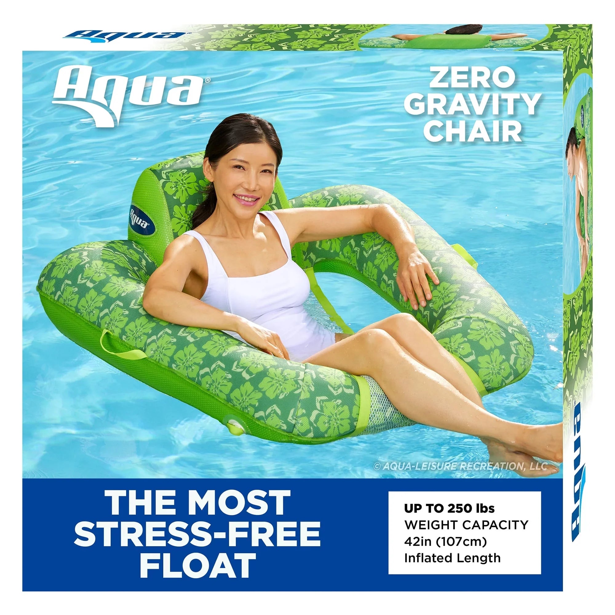 Green Lounge Swimming Leisure Pool Chair 0 Pump Float, Aqua w/ Hand Gravity