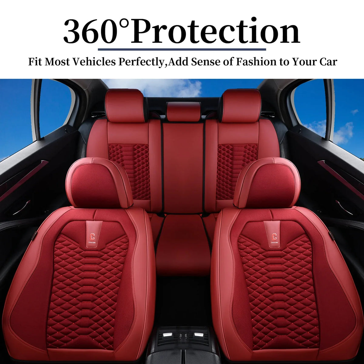 Most Seats Pickup SUV Seat Covers 5 Breathable Leather Coverado Fit Front Set Seat Sedans Full Red Car Car Women, Back & Auto for Trucks Universal Fabric Protectors, Interior