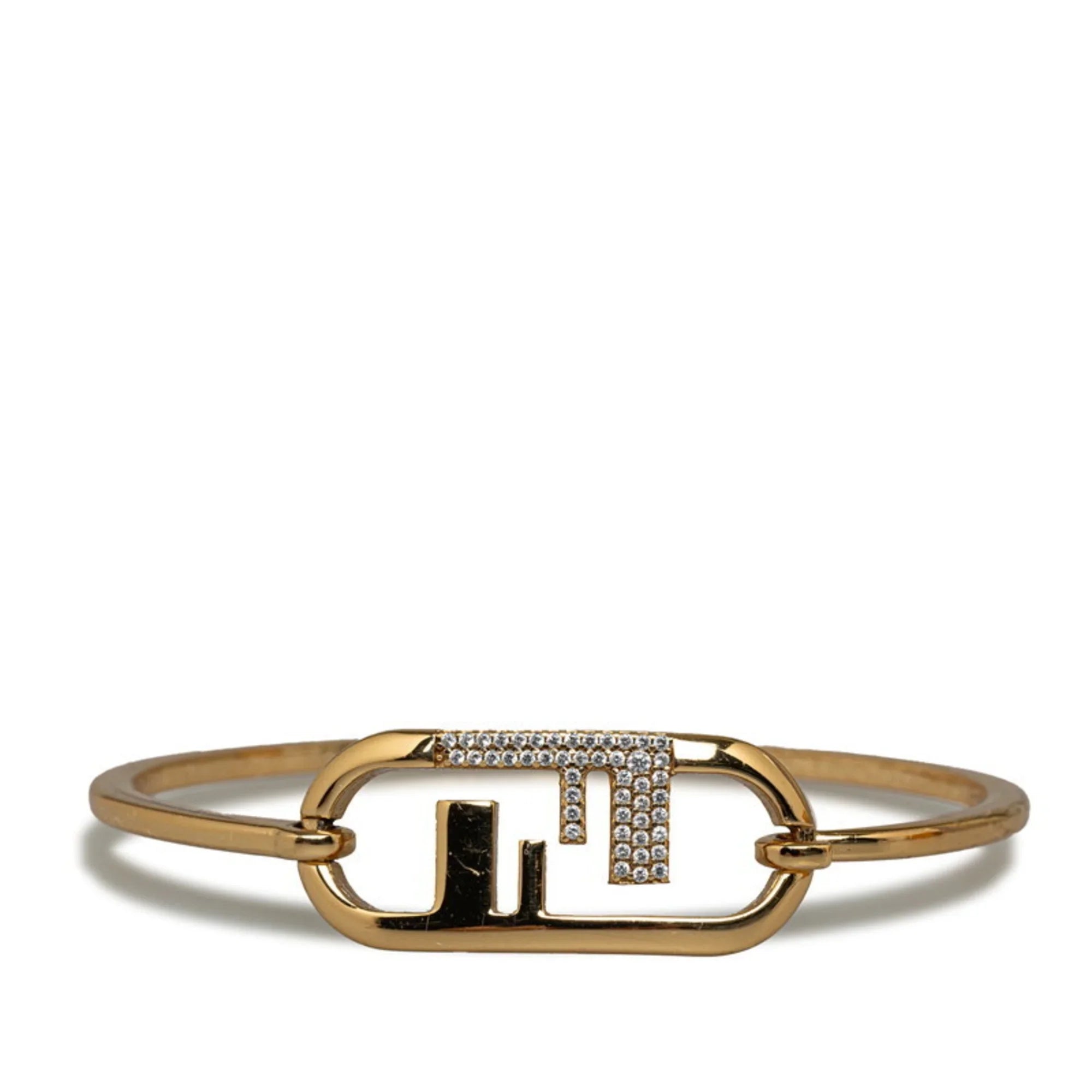 Rhinestone Rhinestone Gold Pre-Owned Bangle (Fair) Fendi