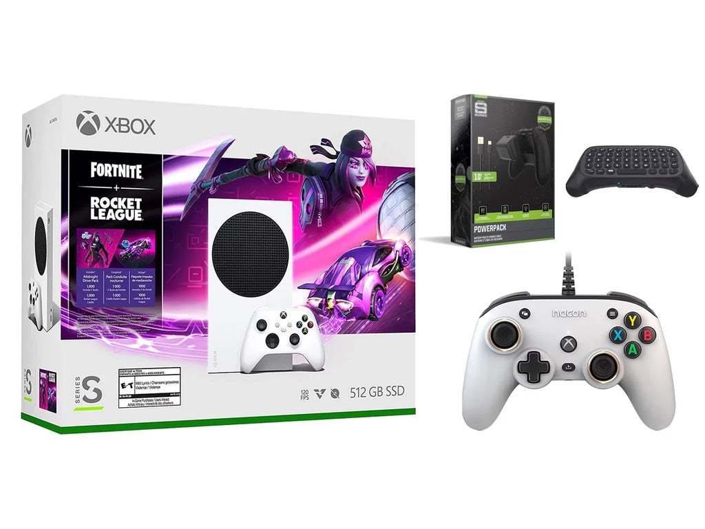 Xbox with Keypad Rocket Compact Controller League White Controller, Microsoft PRO Cable/Battery and Wireless S Charge Console Fortnite Series