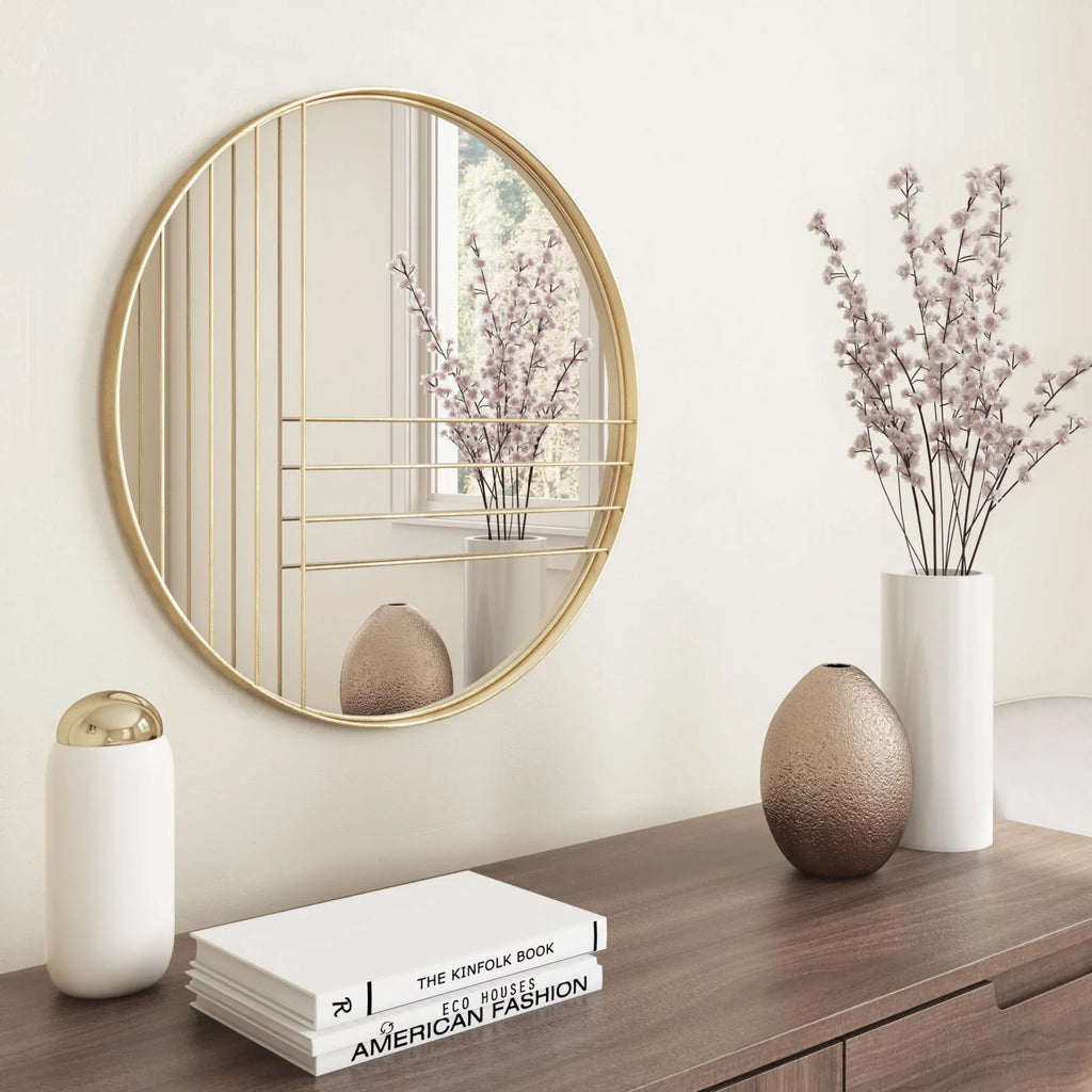 Gold Home Damis Accents Mirror Leaf Wall Metal Round Modern Aspire