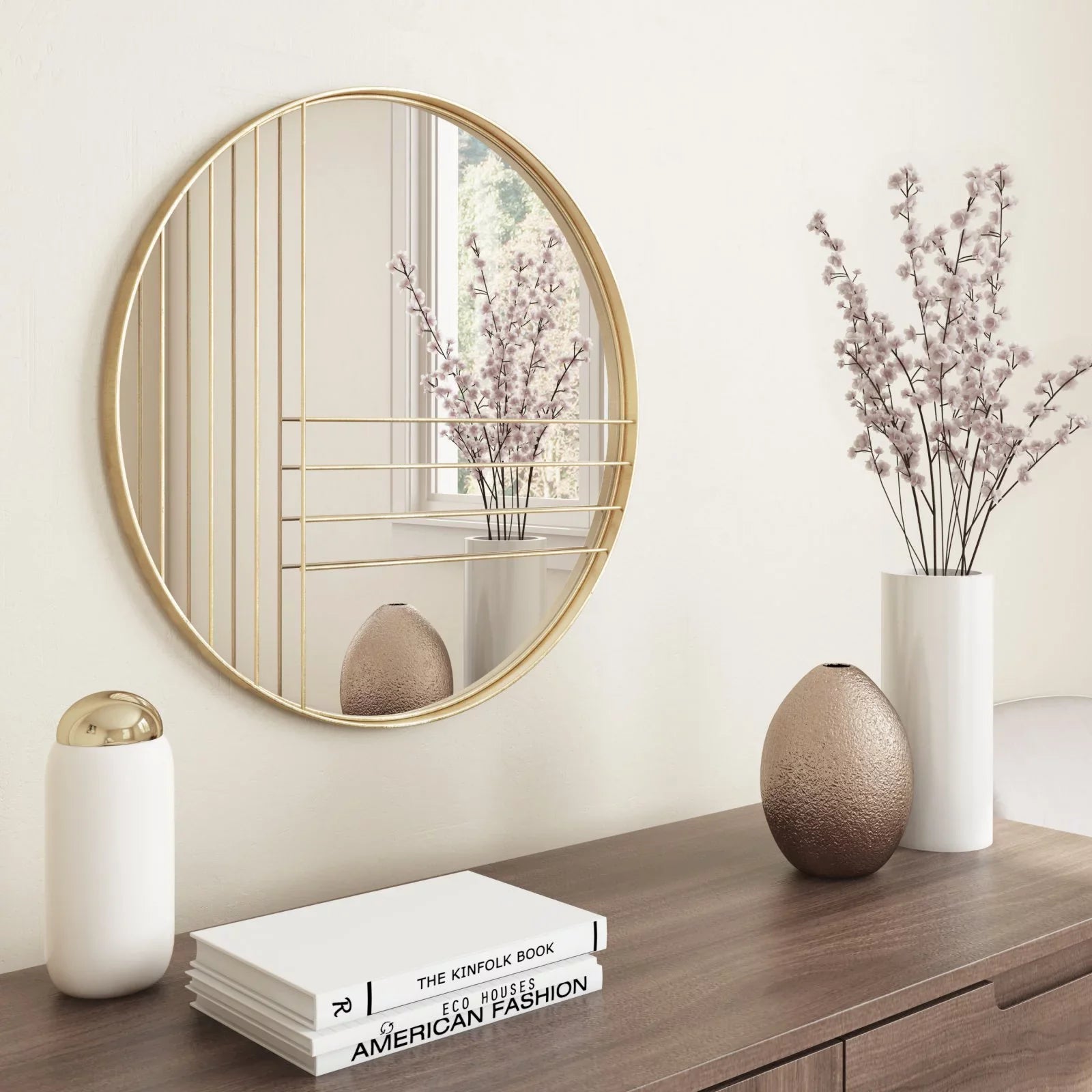 Gold Home Damis Accents Mirror Leaf Wall Metal Round Modern Aspire