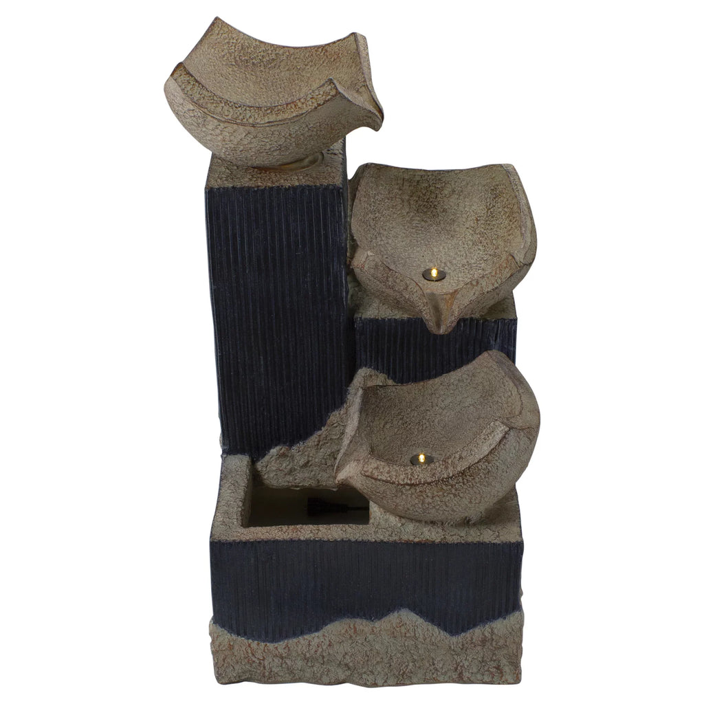 Northlight Lighted LED 21" Bowl Cascading Fountain Outdoor Water 3-Tier