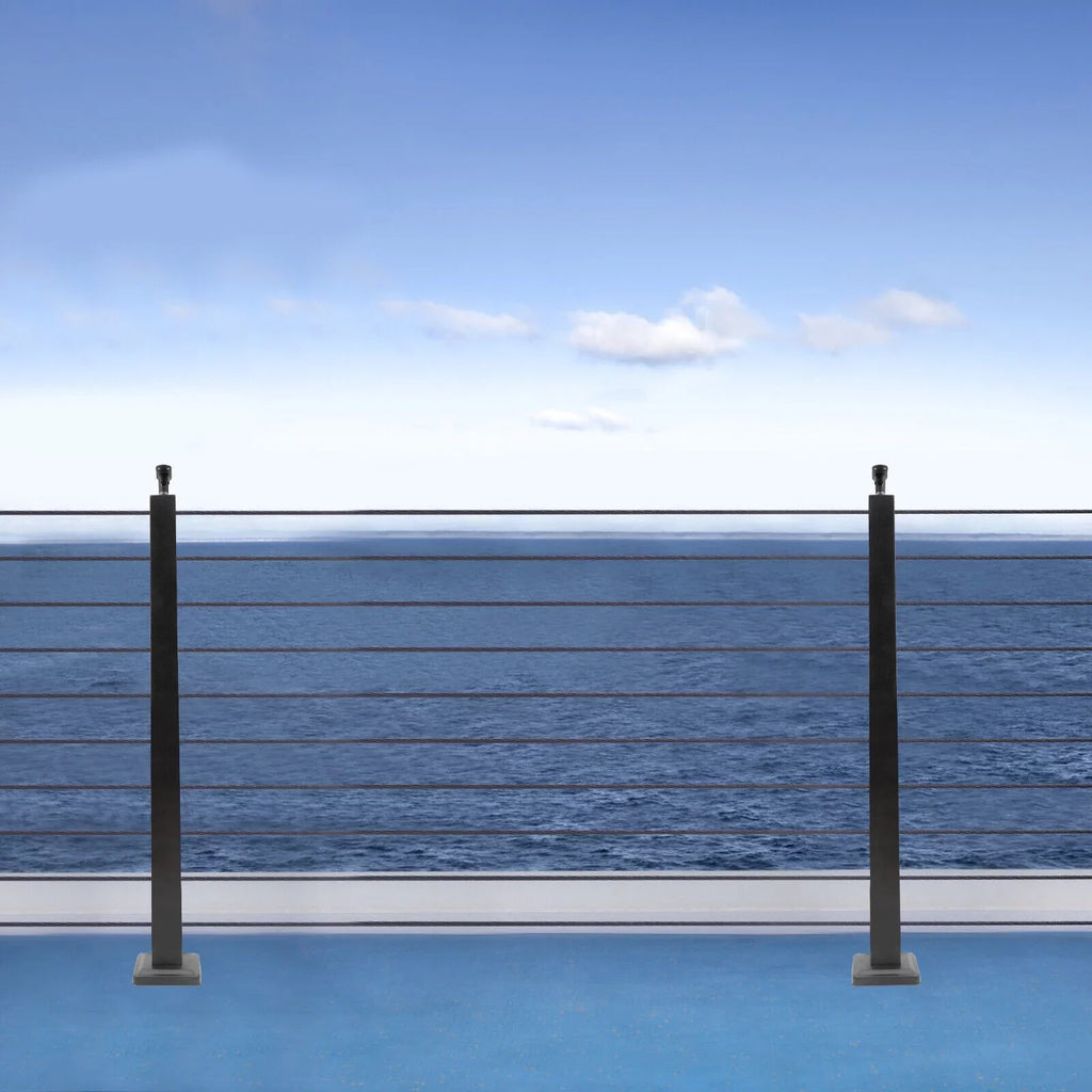 Deck Post Level Post Railing Stainless Steel Sides Level Railing Cable Fence Pre-Drilled Two Square Cable for Wood 36''x2''x2'' Concrete System