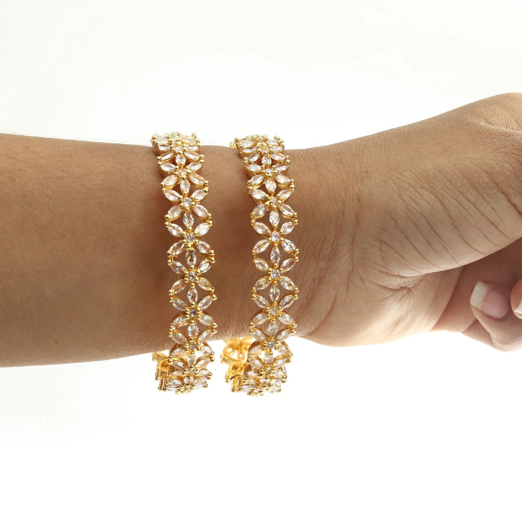 Ethnic Bracelet Leaf Tone Costume Indian AD Zircon Set Bangles Wedding Designer Bollywood Jewelry Gold