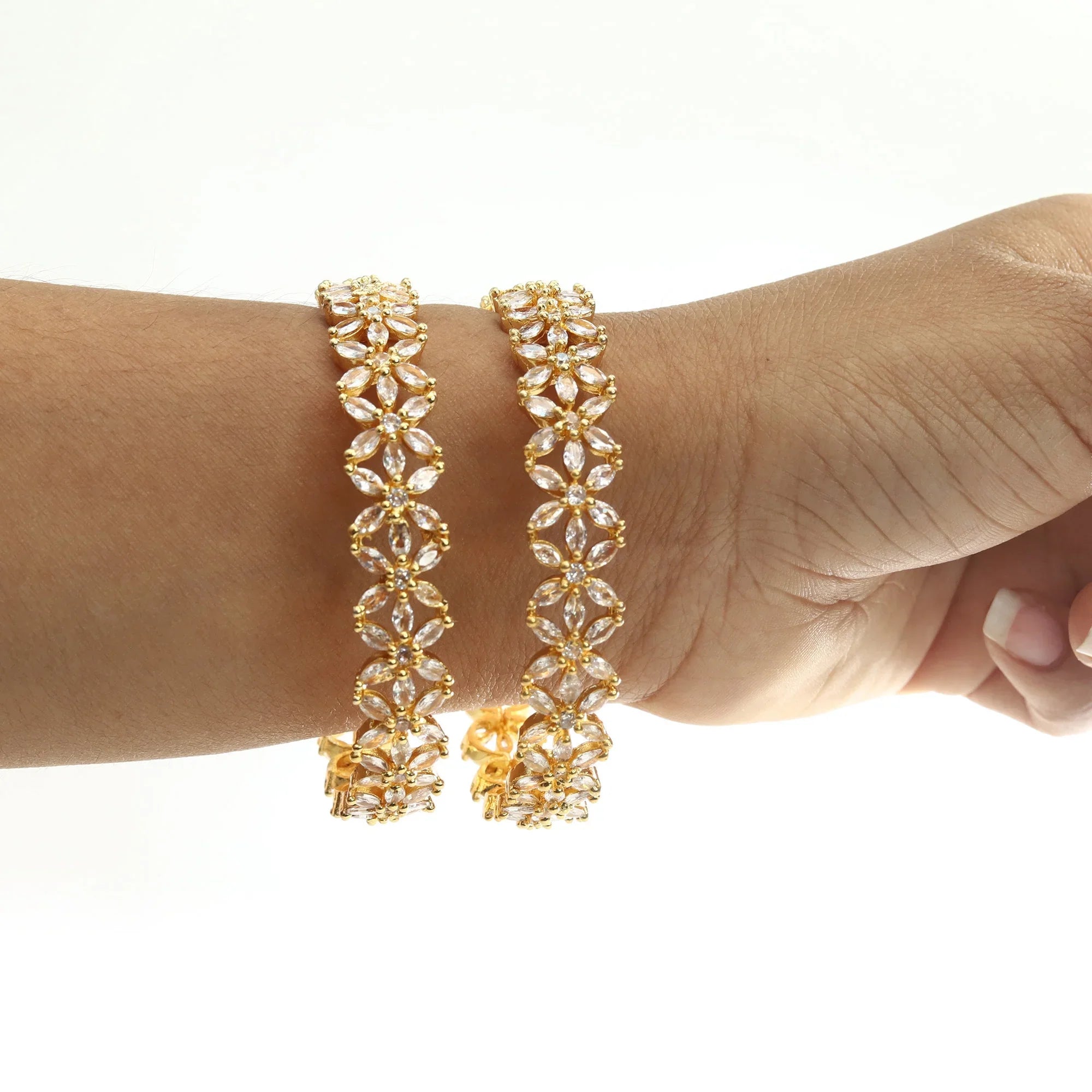 Ethnic Bracelet Leaf Tone Costume Indian AD Zircon Set Bangles Wedding Designer Bollywood Jewelry Gold