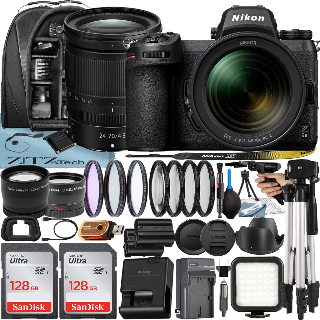 Case Mirrorless Bundle Z Accessory Pack II Nikon + f/4 Lens Card Tripod S Camera 128GB SanDisk ZeeTech 2 with 24-70mm + + + Z6 NIKKOR