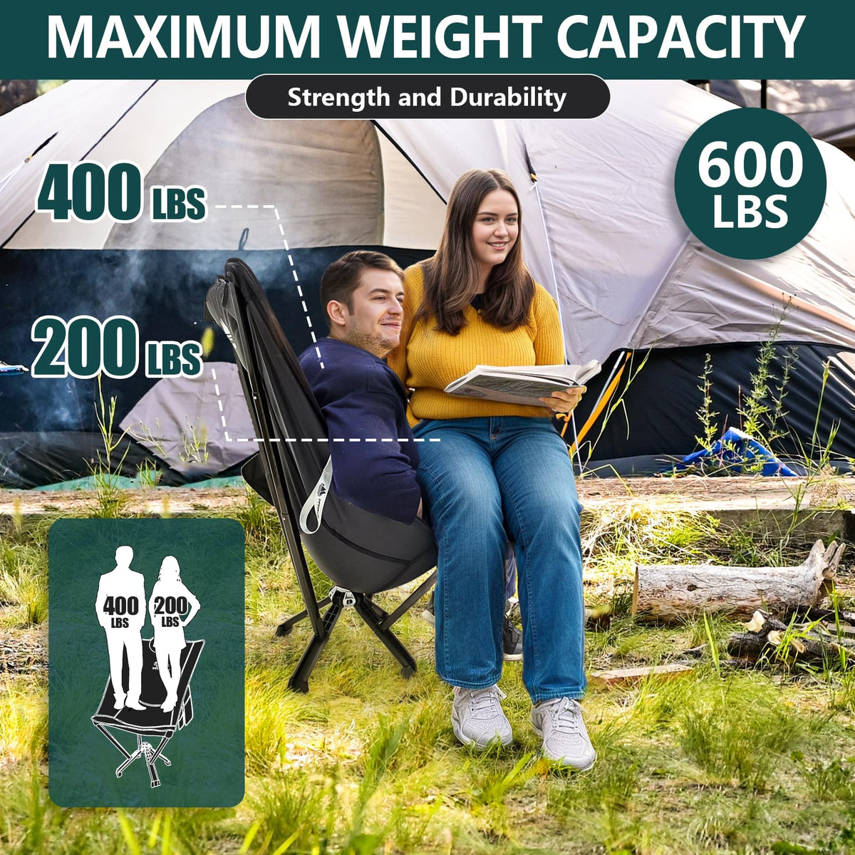 Adults, Sports, Folding Chairs Camping High Picnic, Lounge Camp Travel, Lawn, Portable for 60 Chair MTRVR Size Back Beach, Foldable Chairs, Heavy-Duty, Oversize,Supports Compact Outdoor Plus for Chair