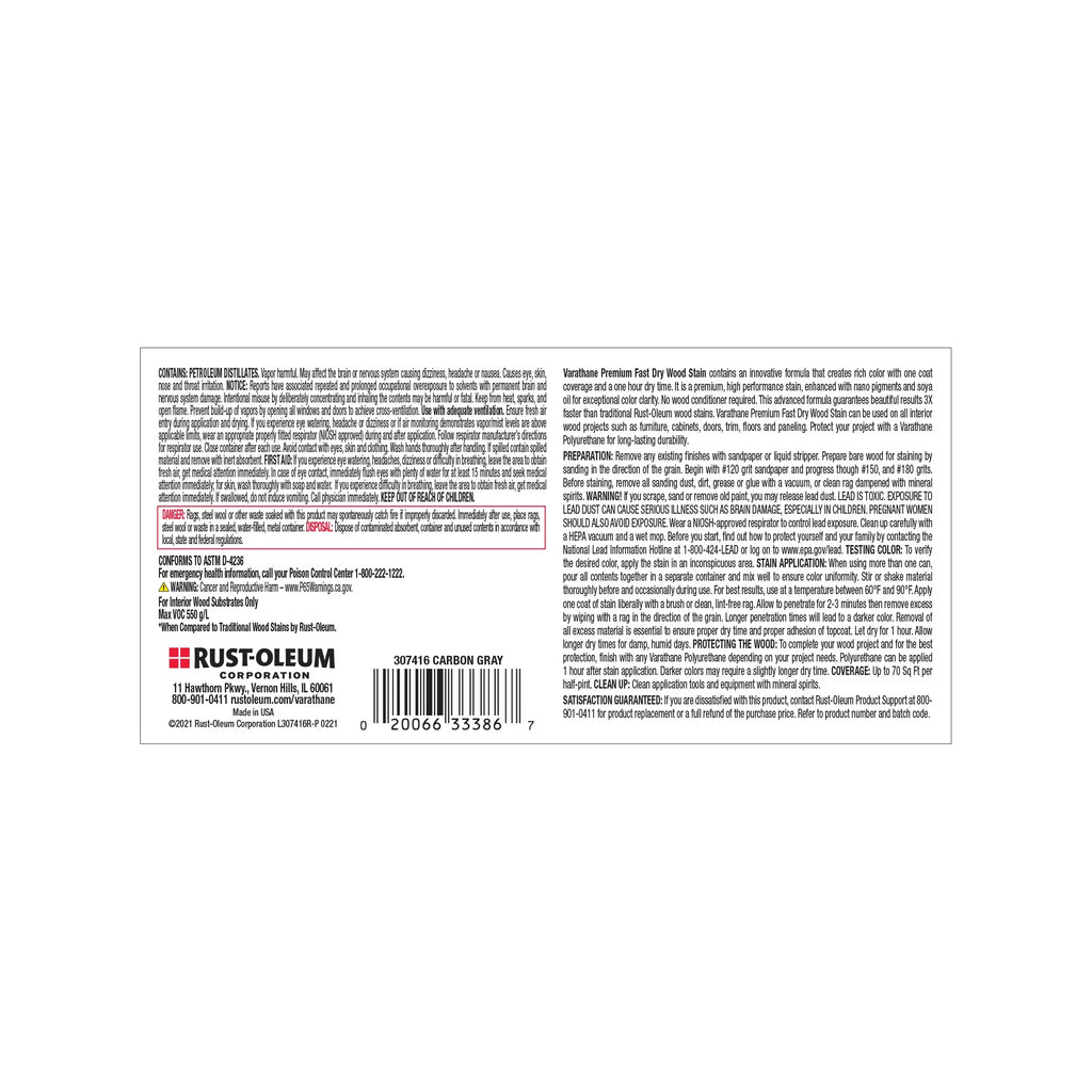 Pint, Dry Premium Varathane Wood Gray, Half Stain-307416, Pack Fast 4 Carbon