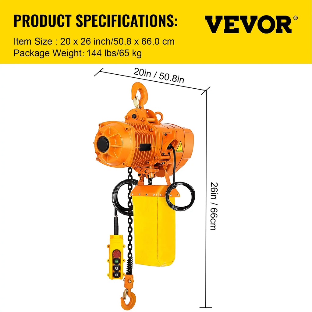 VEVOR G80, Chain Logistics, Ton 2200LBS/10FT Pendant Hoist, Double Factories Lift Phase 1 Single Chain Control Hoist Electric Electrical and Agriculture Height for 110V with with Hook, Chain Mount