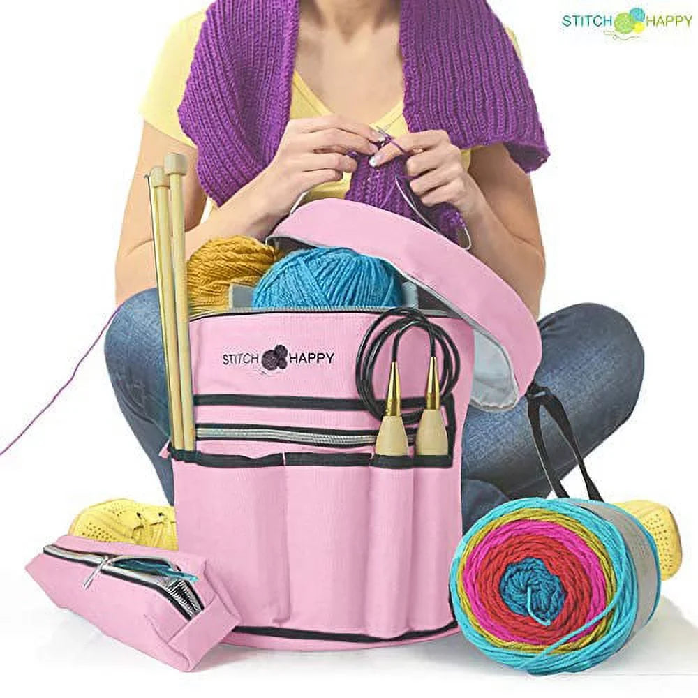 Storage, Yarn Bag, or 7 Happy (Pink): Pocket Bag, Yarn Crochet Crochet Bag Storage Stitch Knitting