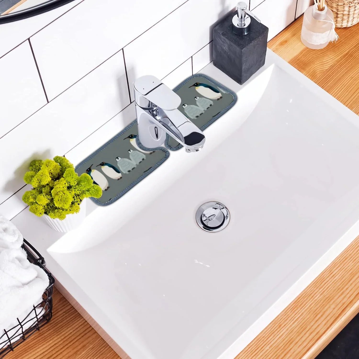 Bath Kitchen Faucet Drying Splash Countertop Mats Microfiber Absorbent Bird GZHJMY Kitchen 3PCS Penguin Sink Guard Sink for Mat, Sea Catcher, Drip Washable