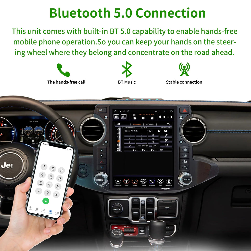 12.1 GPS Touch Screen Navigator Replacement Apple radio 4G+64G Linkswell Radio for Android T-style Truck inch Carplay SirusXm Car Wrangler 2018-2021 Auto Car Gen5 Gladiator Stereo Jeep