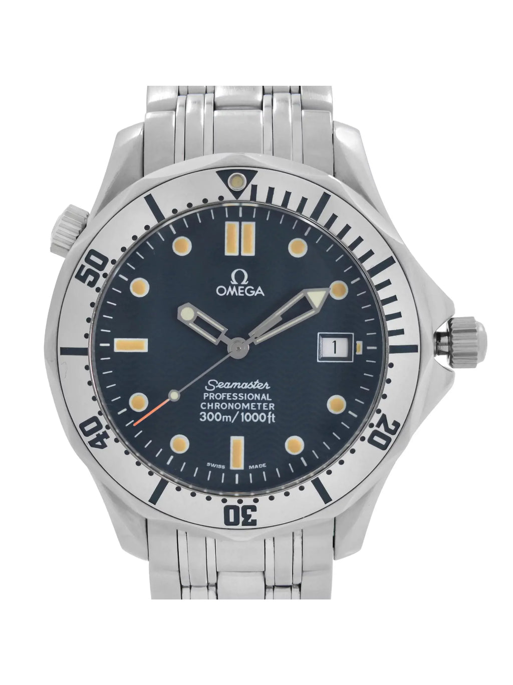 Omega Steel Automatic Diver Men Dial 2532.80 41mm Wave Seamaster Watch 300m Blue