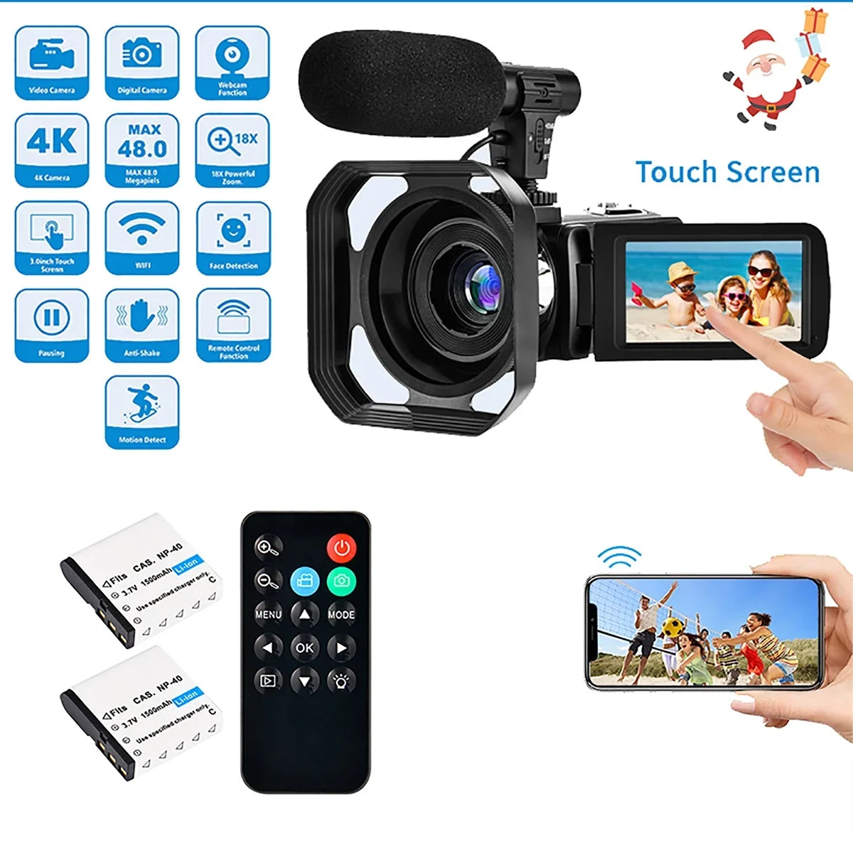 Camera Microphone Wifi 4K Video Digital Ultra 48MP Remote IPS Camera 3.0" with Control Camera Touch Youtube Vlogging Screen for Camcorder HD &