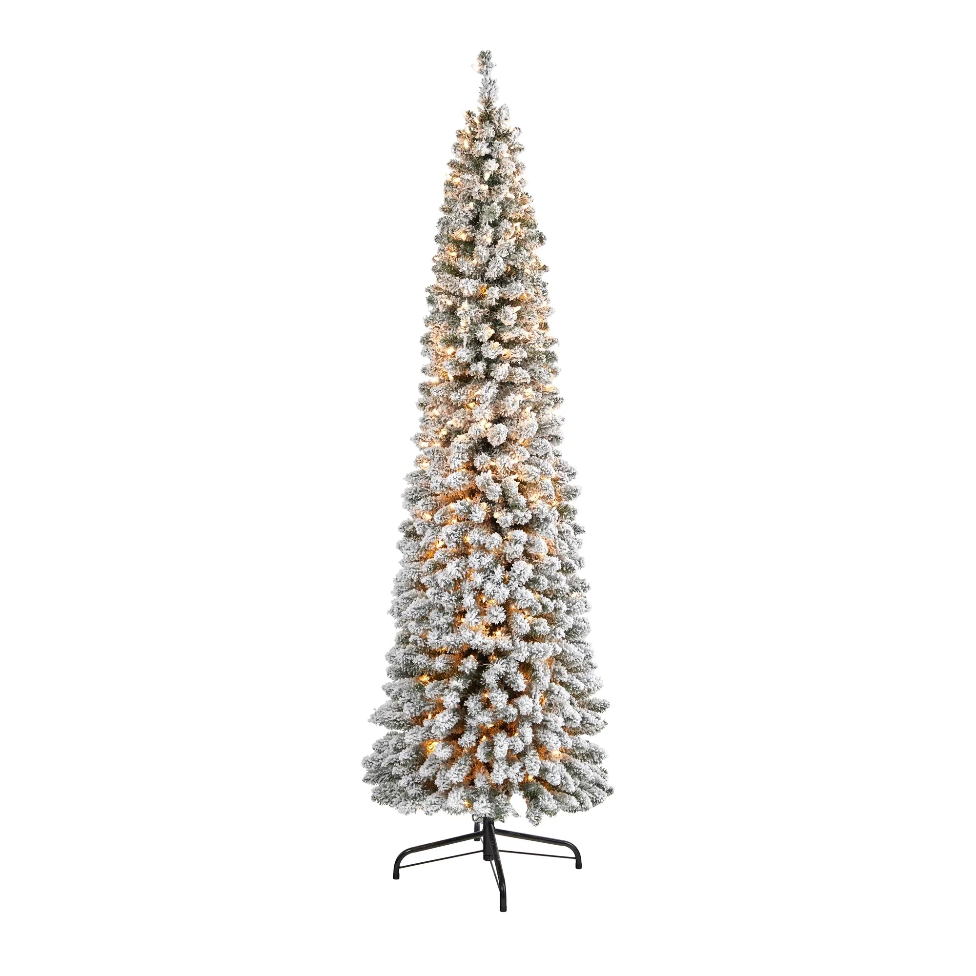 White Christmas Lights Tree 7' Nearly Pencil Artificial Natural Flocked Clear 400 Prelit