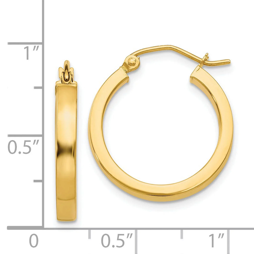 Hoop Gold Rectangular Yellow Tube 14k in Real 2x3mm Earrings