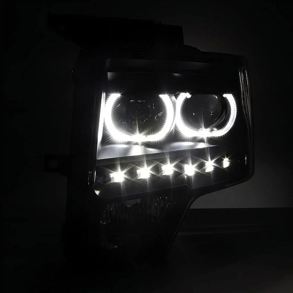 Black Ring] light Truck LED Pickup LED F-150 Headlights Set Halo - 09-14 AKKON Tail + Projector For F150 [Dual