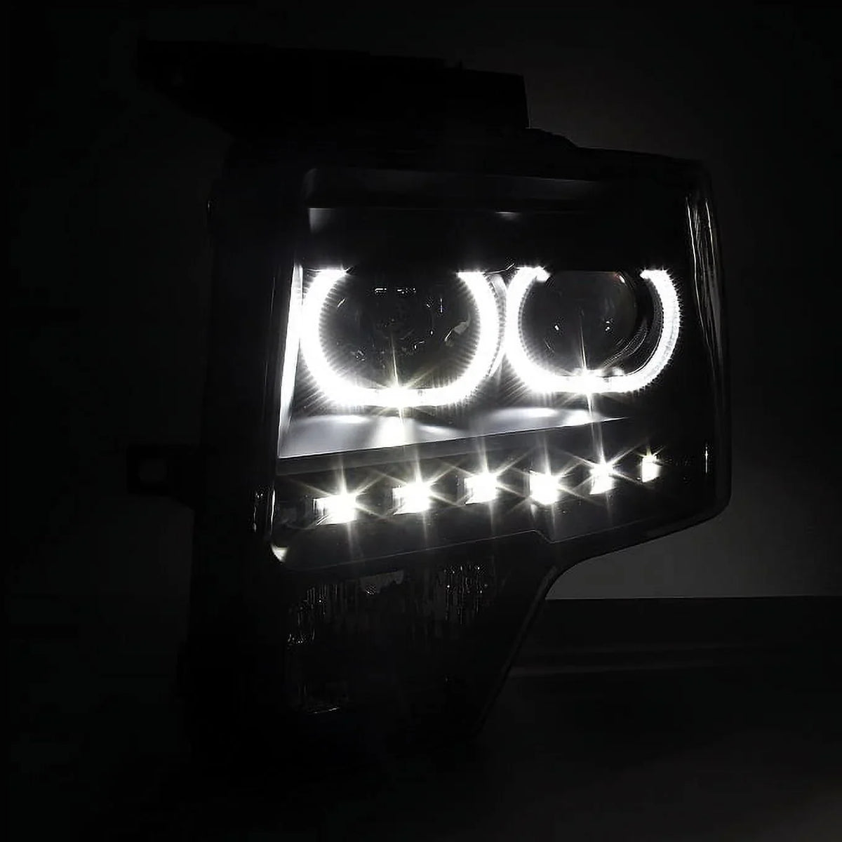 Black Ring] light Truck LED Pickup LED F-150 Headlights Set Halo - 09-14 AKKON Tail + Projector For F150 [Dual