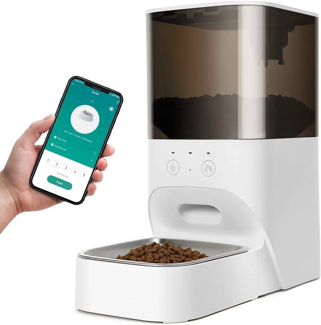 Cat Lid, Automatic with APP Lock Feeder Steel Timed Dispenser Voice & Stainless Food with Dog boqii Control, Cat Recorder Feeder, 30S