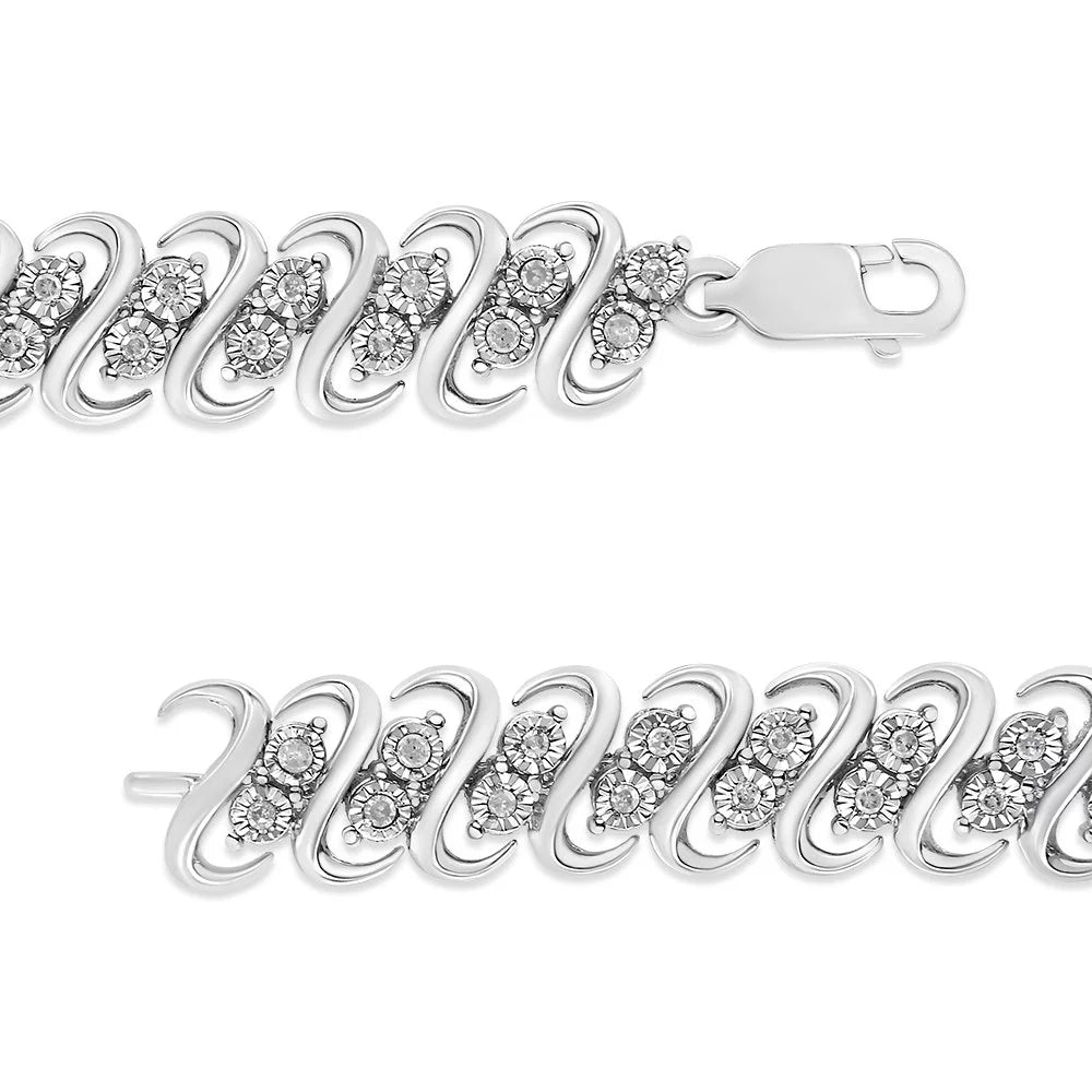 1/2 Diamond Clarity) S-Link .925 Inches Double Row Bracelet Color, - Cttw 7.25" I2-I3 Sterling (I-J