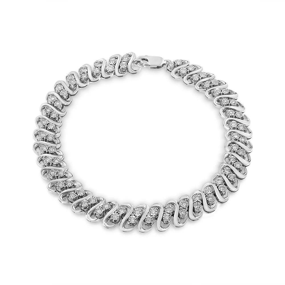 1/2 Diamond Clarity) S-Link .925 Inches Double Row Bracelet Color, - Cttw 7.25" I2-I3 Sterling (I-J