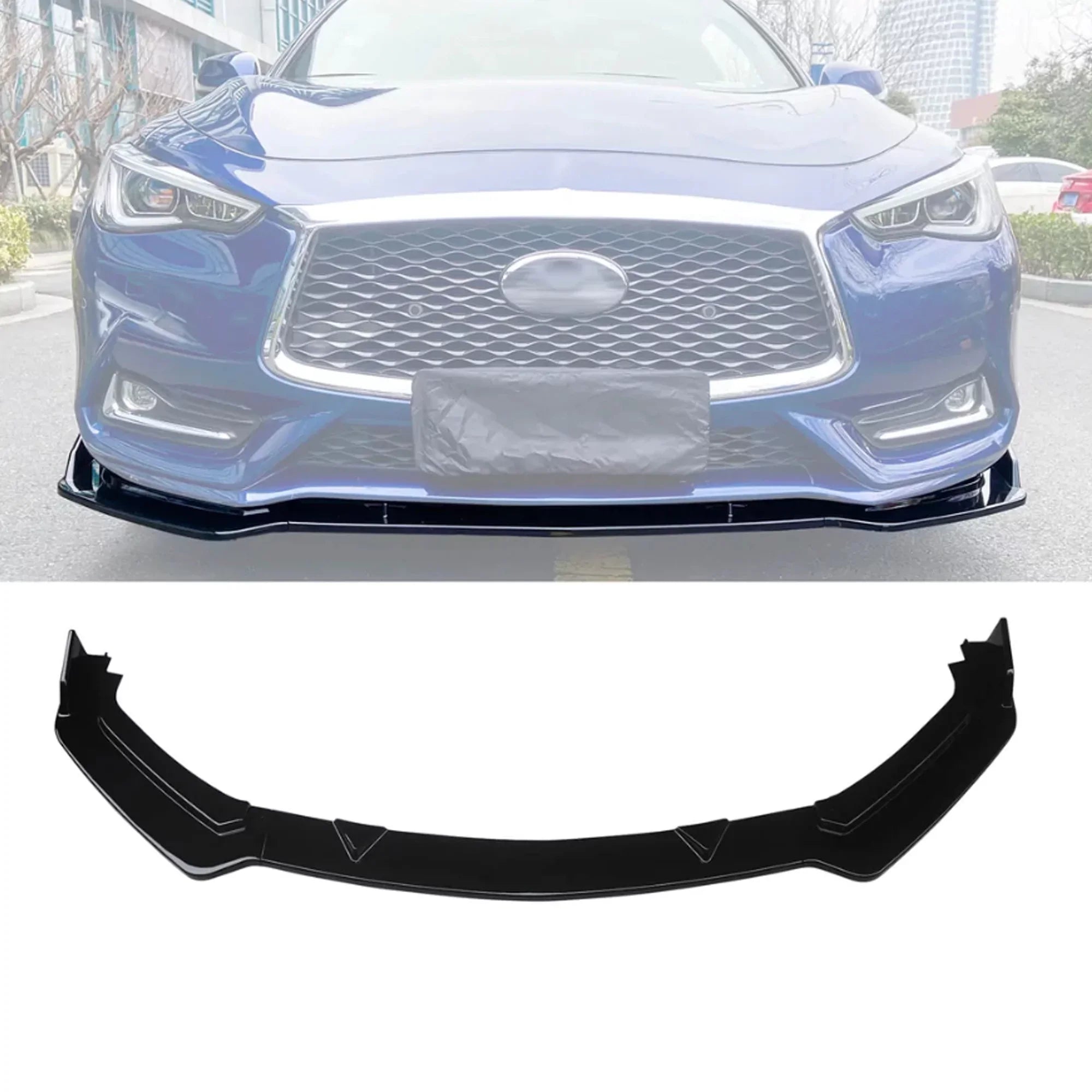 Bumper 2017-2023 for NINTE Gloss Q60 Black Lip Front Infiniti 3PCS