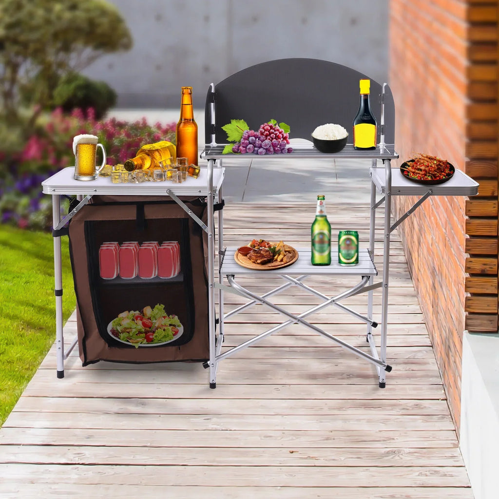 Cabinet Table BBQ Kitchen Storage Picnic Folding Table Portable Miumaeov Camping Rack