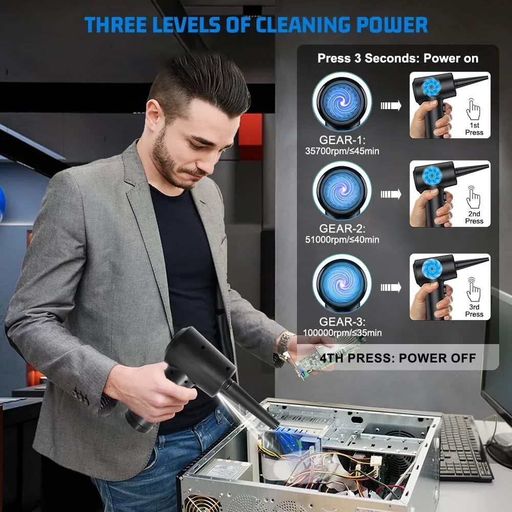 for Duster Gears Cans Good & Electric Duster, Replacement Air 3 100000RPM Air 7600mAh Cleaner Office, Air Reusable Compressed Rechargeable Compressed for Computer Adjustment, Cordless Keyboard
