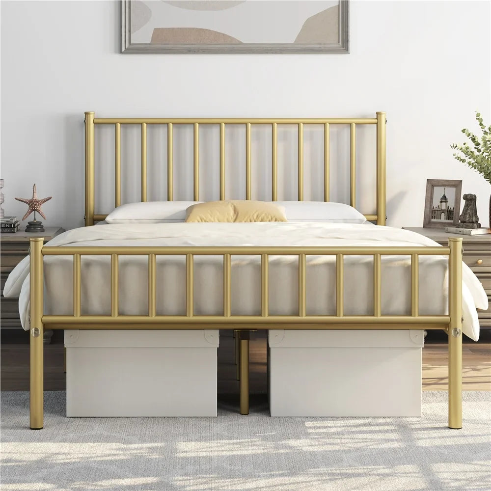 with Headboard Bed Gold Metal and Footboard,Full,Antique Easyfashion Platform Spindle Justin