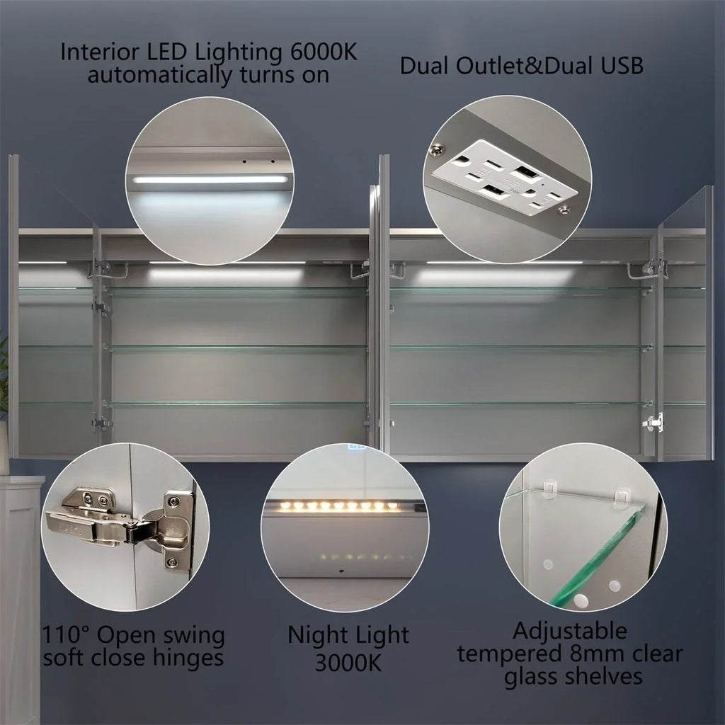 with Medicine Outlets Cabinet Cabinet Surface W 72" Recessed x led Medicine Rim 32" USBs or H Lighted and