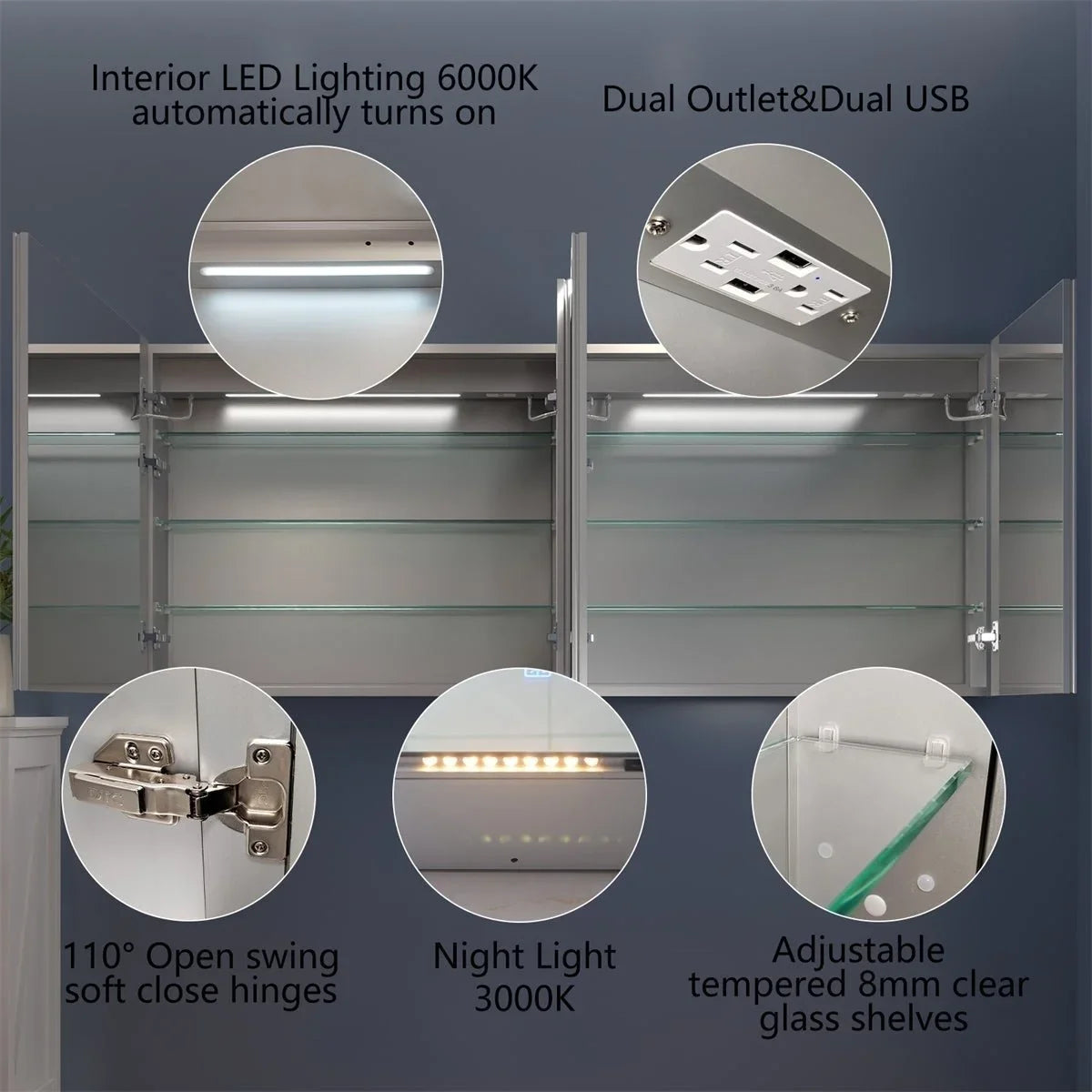 with Medicine Outlets Cabinet Cabinet Surface W 72" Recessed x led Medicine Rim 32" USBs or H Lighted and