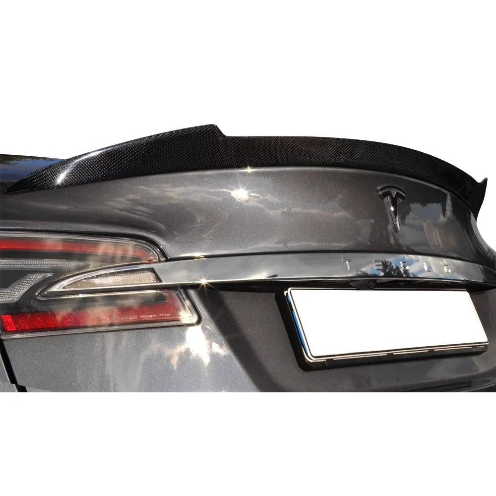 Ikon 2013 Motorsports Model Fiber Wing H with 2012 2015 Compatible Style CF - 2016 Rear Trunk Tesla 2017 2014 Carbon 2018 S Spoiler 12-23