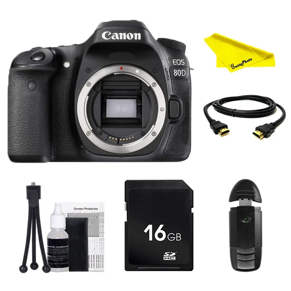 Canon DSLR Bundle 80D + Buzz-Photo with (Body EOS Camera SD Beginners Only) Card