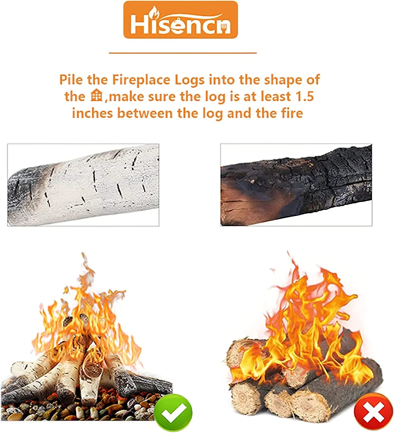 6 Logs Inserts, Birch Grisun Pits, Fireplace Gel, Fireplace Fire Propane, Firebowl, Pcs Logs, 26.8" Outdoor Indoor Ethanol, Vented, Ceramic Decoration, Realistic Wood White Large Gas Electric, for
