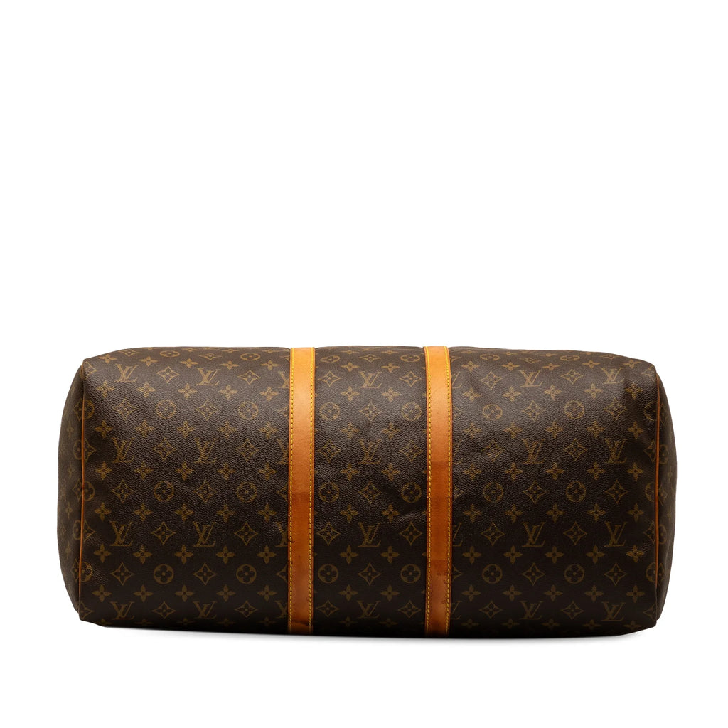 (Good) 55 WeekenderBag Brown Bag Travel Pre-Owned Monogram Keepall Louis Authenticated Canvas Vuitton Unisex