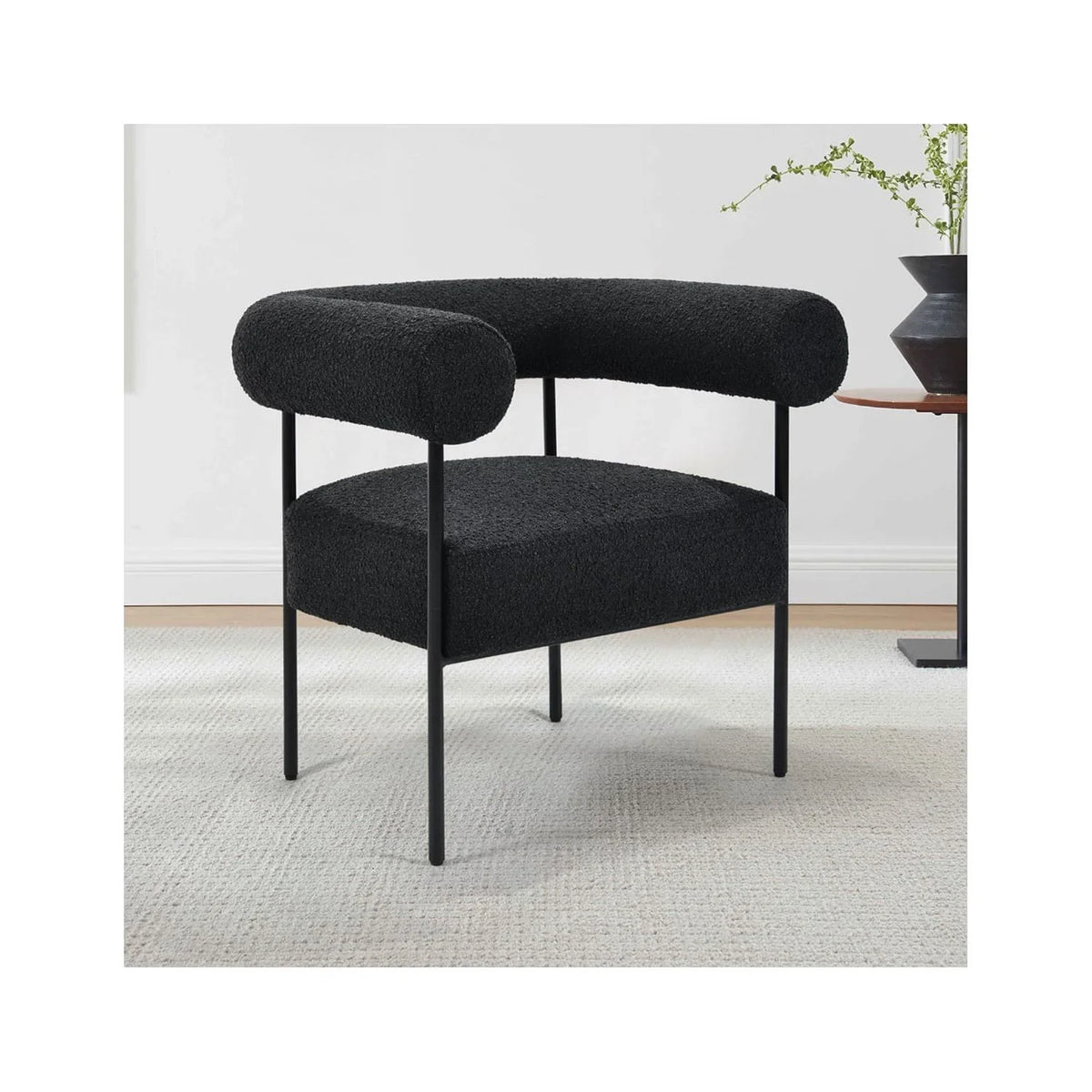 Palma Chair Boucle Black Arm Metal
