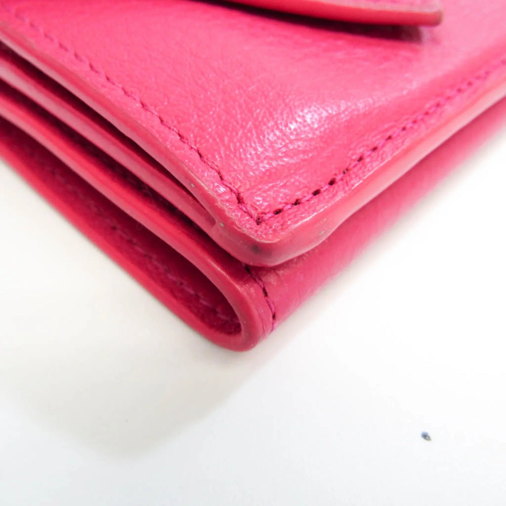 Pre-Owned (Good) 391446 Balenciaga Mini Pink Wallet Women's Papier Leather (tri-fold)