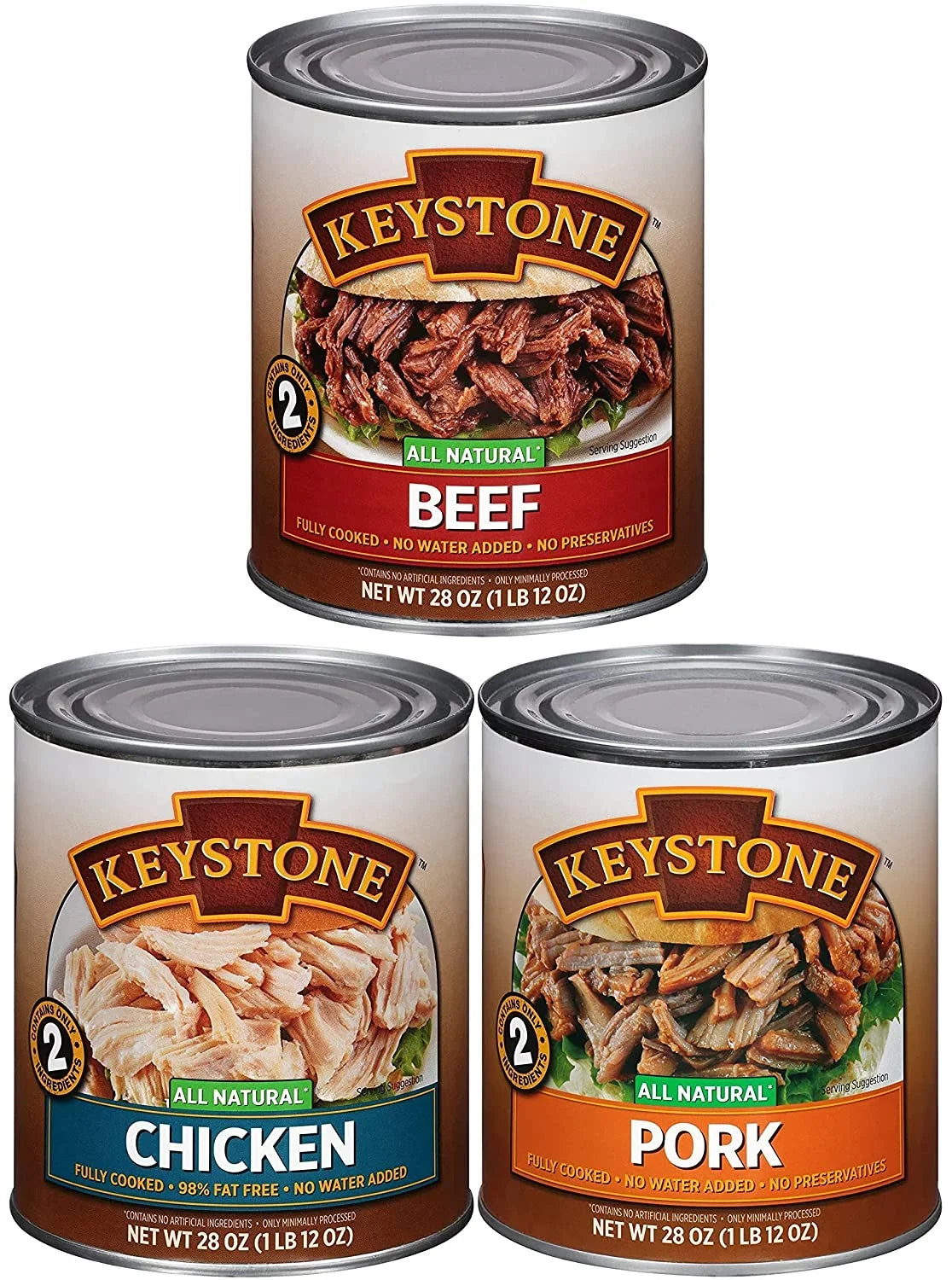 Survival Pork (6 - of Life Natural 28oz Emergency Keystone All 2 Beef, and eat Each) Long Combo Chicken to Ready Food Camping Cans Shelf Cans