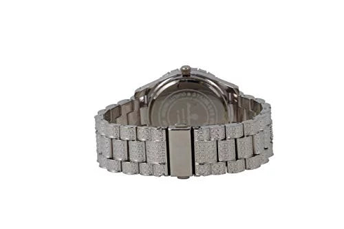 Iced #) Out Wristwatch Mens Dial Rocks Colorful Fully Big Cuban - Shiny RN Silver ST10327 Silver Cuban Out (Silver w/Blinged Bracelet Roman Numerals with R Charles Blue Royal Raymond
