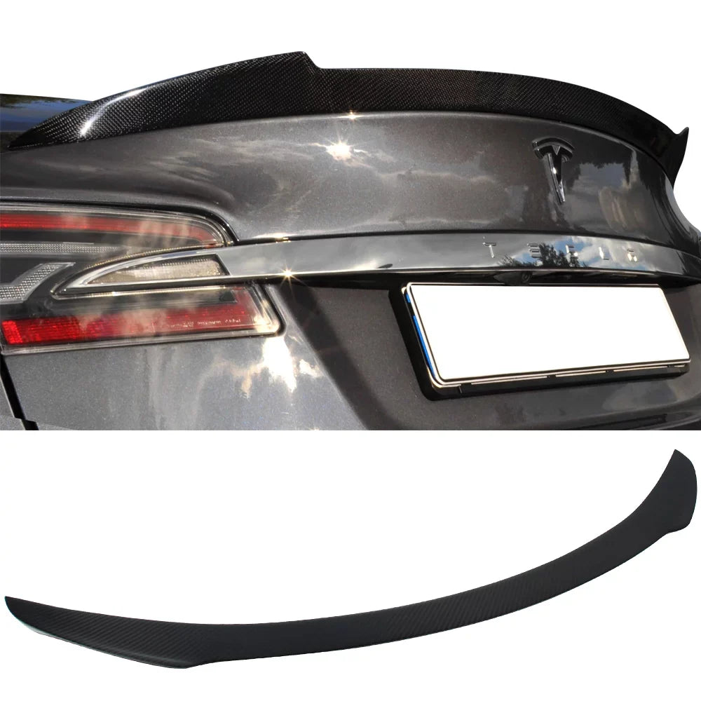 Ikon 2013 Motorsports Model Fiber Wing H with 2012 2015 Compatible Style CF - 2016 Rear Trunk Tesla 2017 2014 Carbon 2018 S Spoiler 12-23