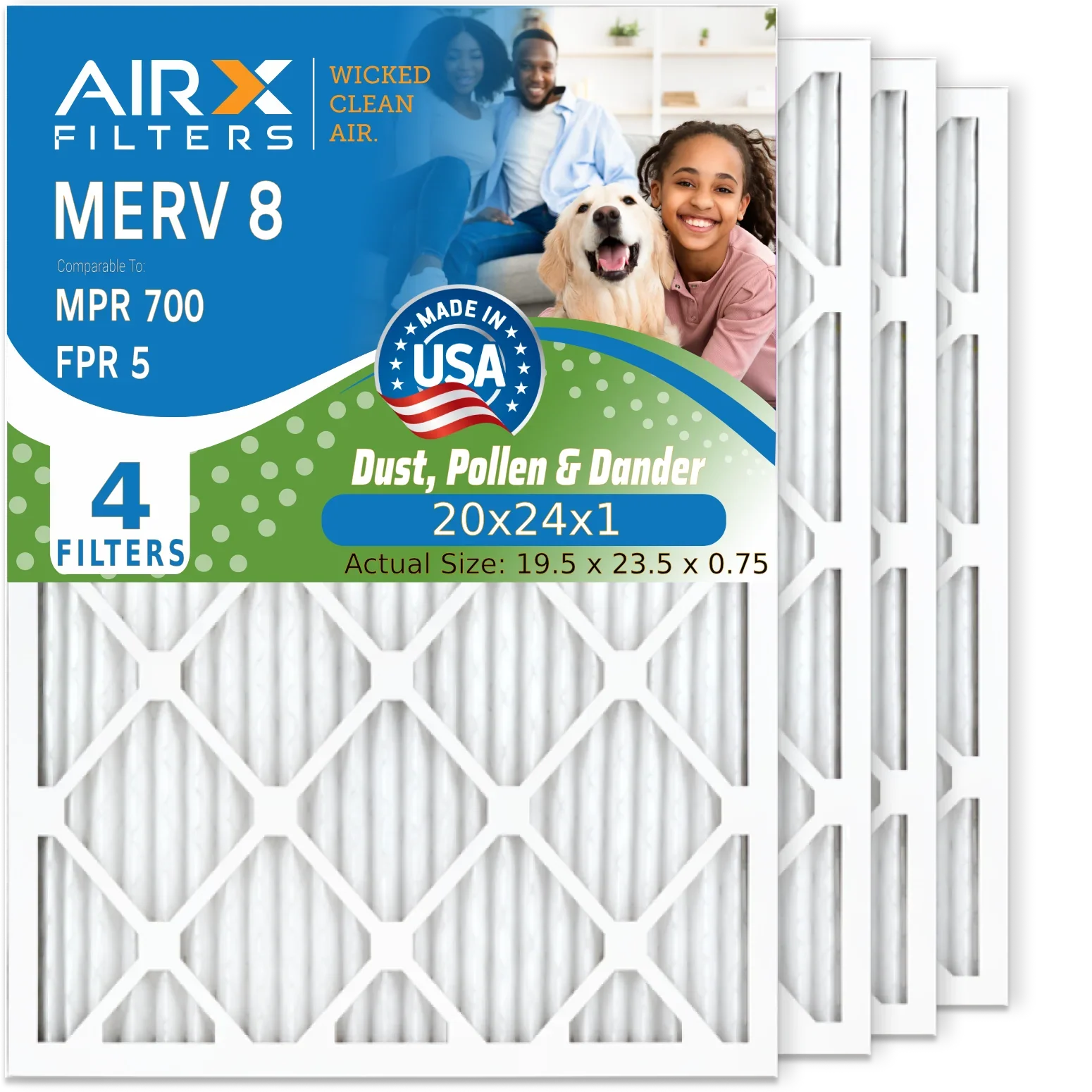 Pleated Filter AIRX FILTERS Comparable & AIR. Electrostatic Air MPR Pack 4 5 USA HVAC FPR Made 700 CLEAN Filters WICKED by to Conditioner Air 8 20x24x1 AC MERV Filter Premium 20x24x1 Furnace