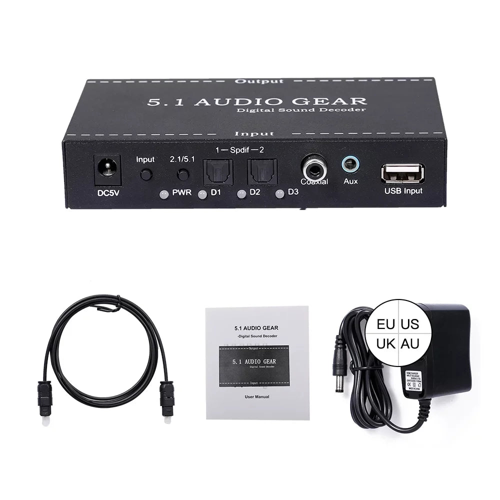 AC-3 Converter Dolby Walmeck Audio Output Digital Decoder 5.1 Digital Audio Audio Gear Replacement Sound 3.5mm Plug for NK-A6L