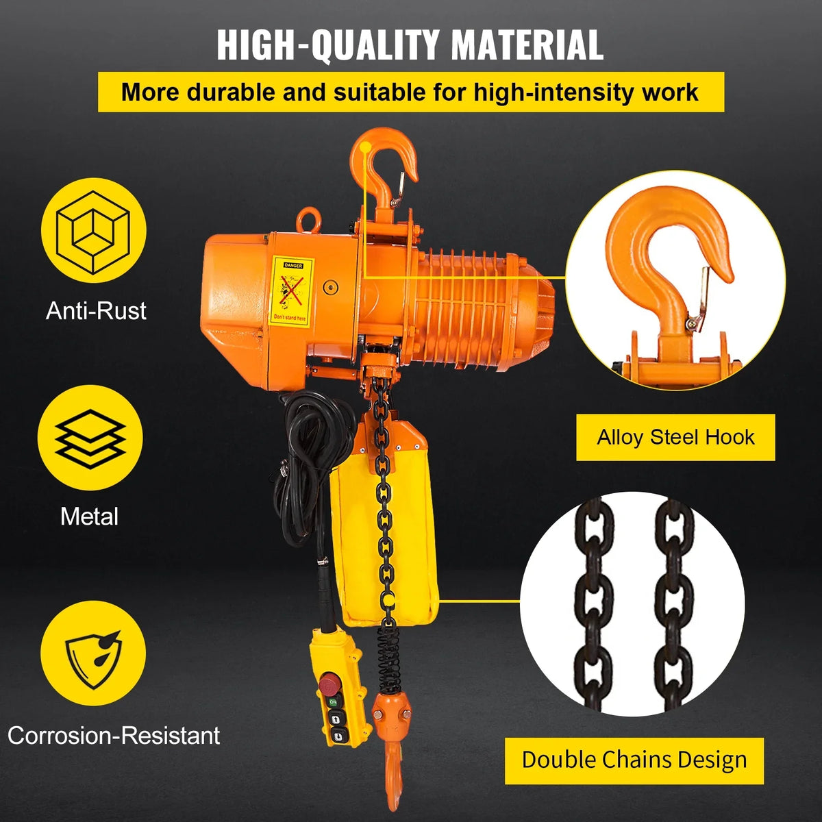 VEVOR G80, Chain Logistics, Ton 2200LBS/10FT Pendant Hoist, Double Factories Lift Phase 1 Single Chain Control Hoist Electric Electrical and Agriculture Height for 110V with with Hook, Chain Mount