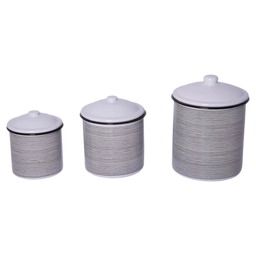 of Striped 3 - Kitchen Glossy Metal Canisters 7.5" Creative - and - Set White Black Design